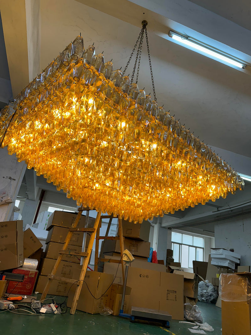 Chiara Glass Tiered Rectangular Chandelier 74" - Franing