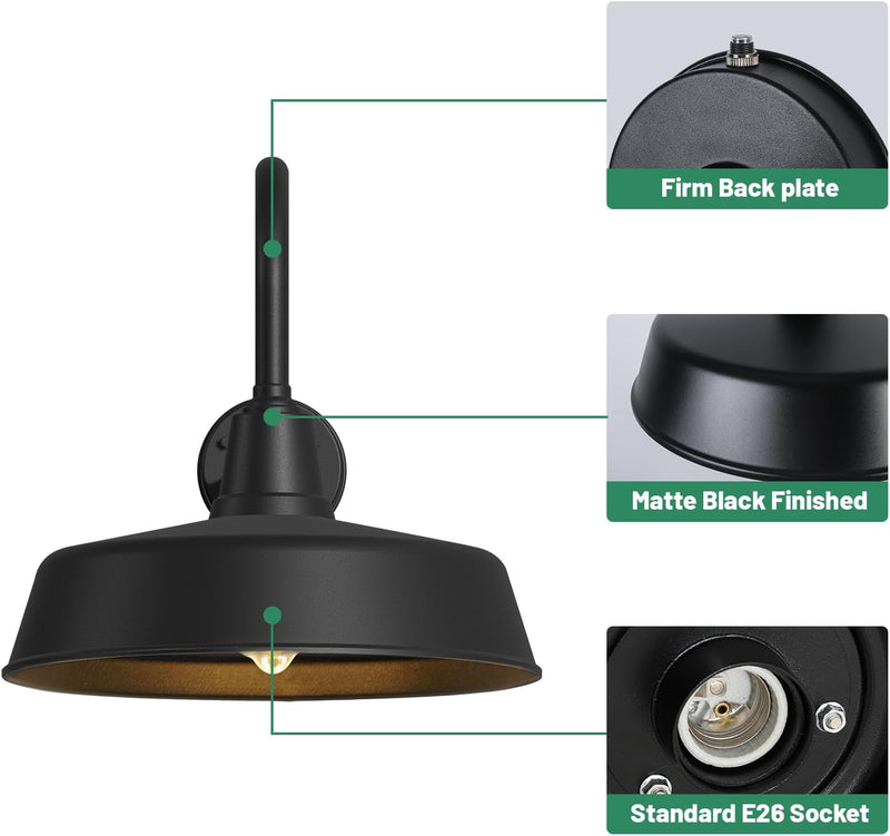 Dusk to Dawn Gooseneck Barn Light – Matte Black Outdoor Wall Fixture