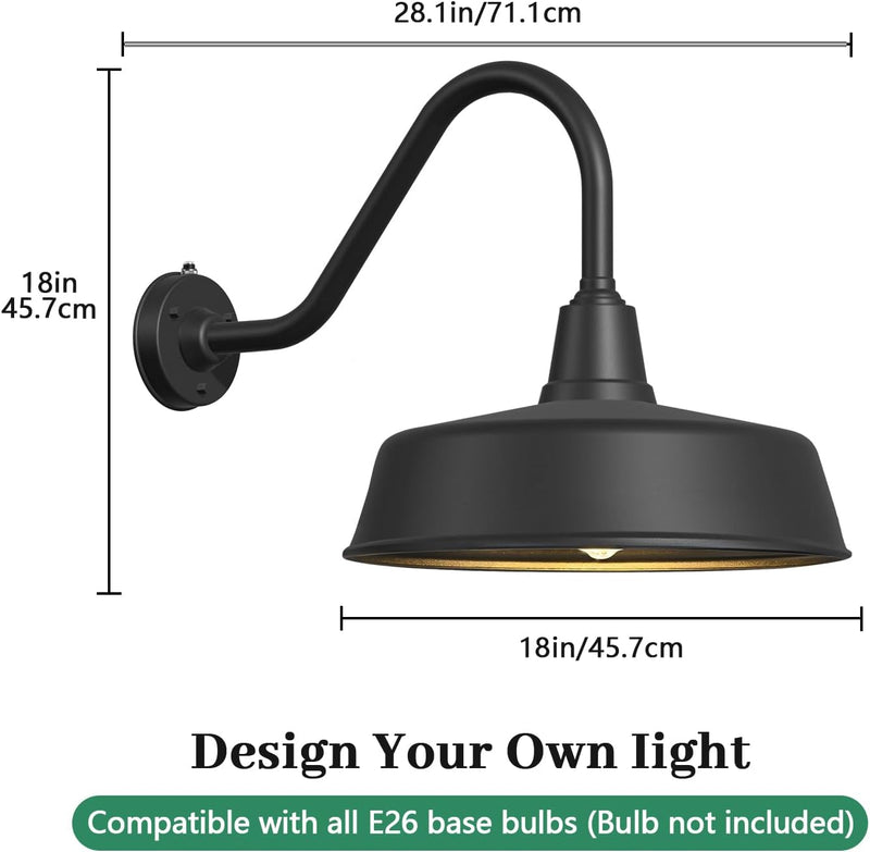 Dusk to Dawn Gooseneck Barn Light – Matte Black Outdoor Wall Fixture
