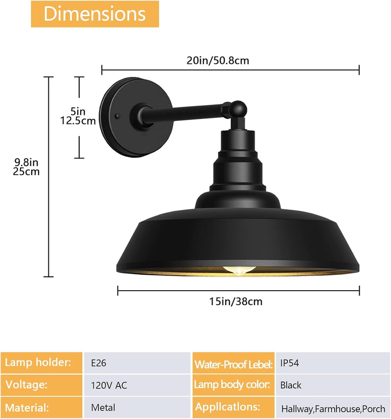 Premium Outdoor Barn Light – Straight Arm Farmhouse Wall Sconce for Patio. Garage. or Entryway