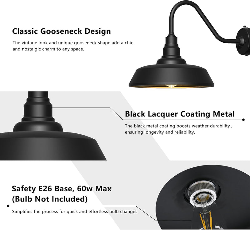 Dusk to Dawn Barn Light Large Size.Outdoor Waterproof Gooseneck Barn Light