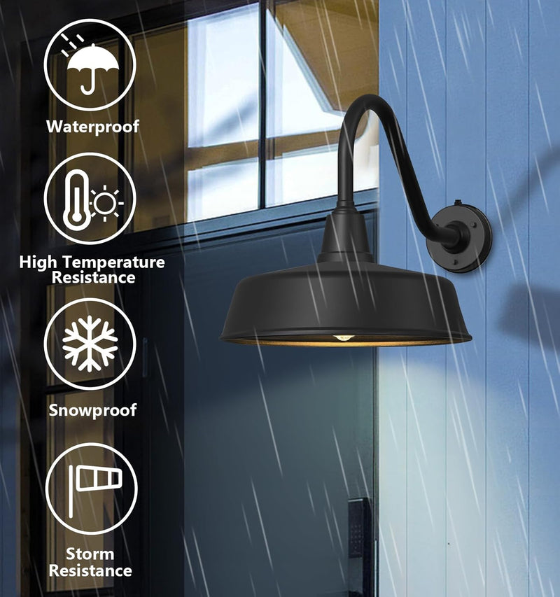 Dusk to Dawn Gooseneck Barn Light – Matte Black Outdoor Wall Fixture
