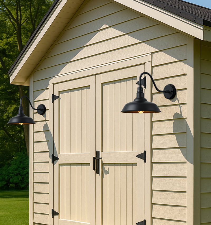 10" Outdoor Barn Gooseneck Light, Durable Black Wall-Mounted Outdoor Light Fixture, Farmhouse Industrial Lighting for Garage, Porch, Patio, and Entryway, 2-Pack