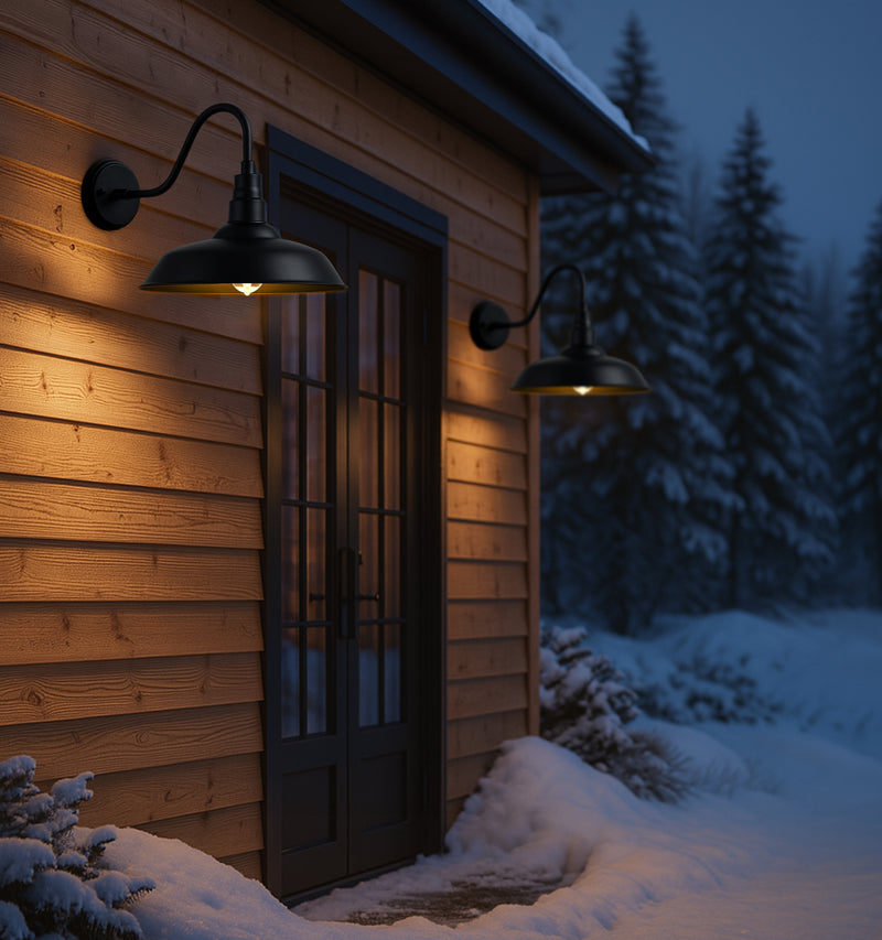 10" Outdoor Barn Gooseneck Light, Durable Black Wall-Mounted Outdoor Light Fixture, Farmhouse Industrial Lighting for Garage, Porch, Patio, and Entryway, 2-Pack