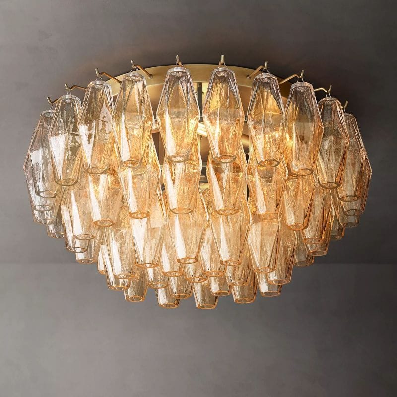 Acoji Ceiling,SHOP ALL,glass chandelier,Chandelier Lacquered Burnished Brass / Clear Chiaray Smoke Glass Flushmount 22"