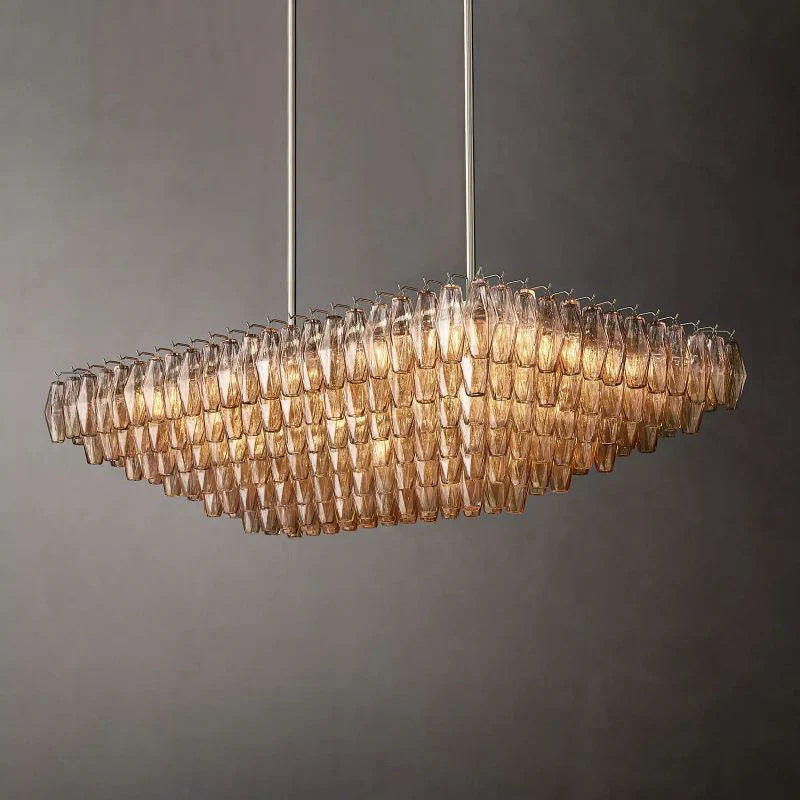Chiara Glass Multi-Tier Rectangular Chandelier 54"W - Franing