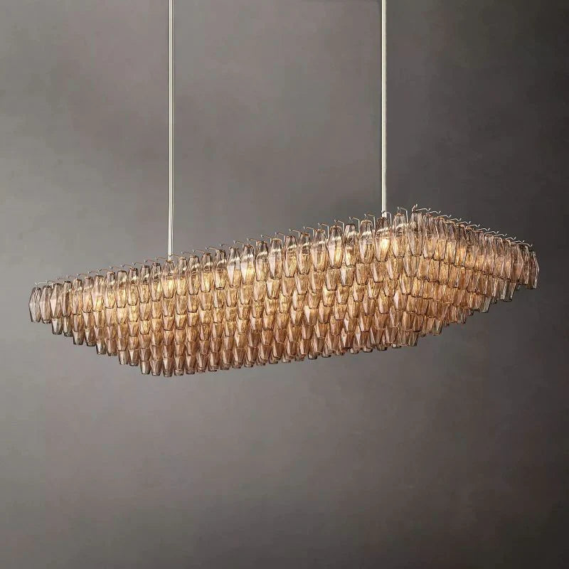 Chiara Glass Tiered Rectangular Chandelier 74" - Franing