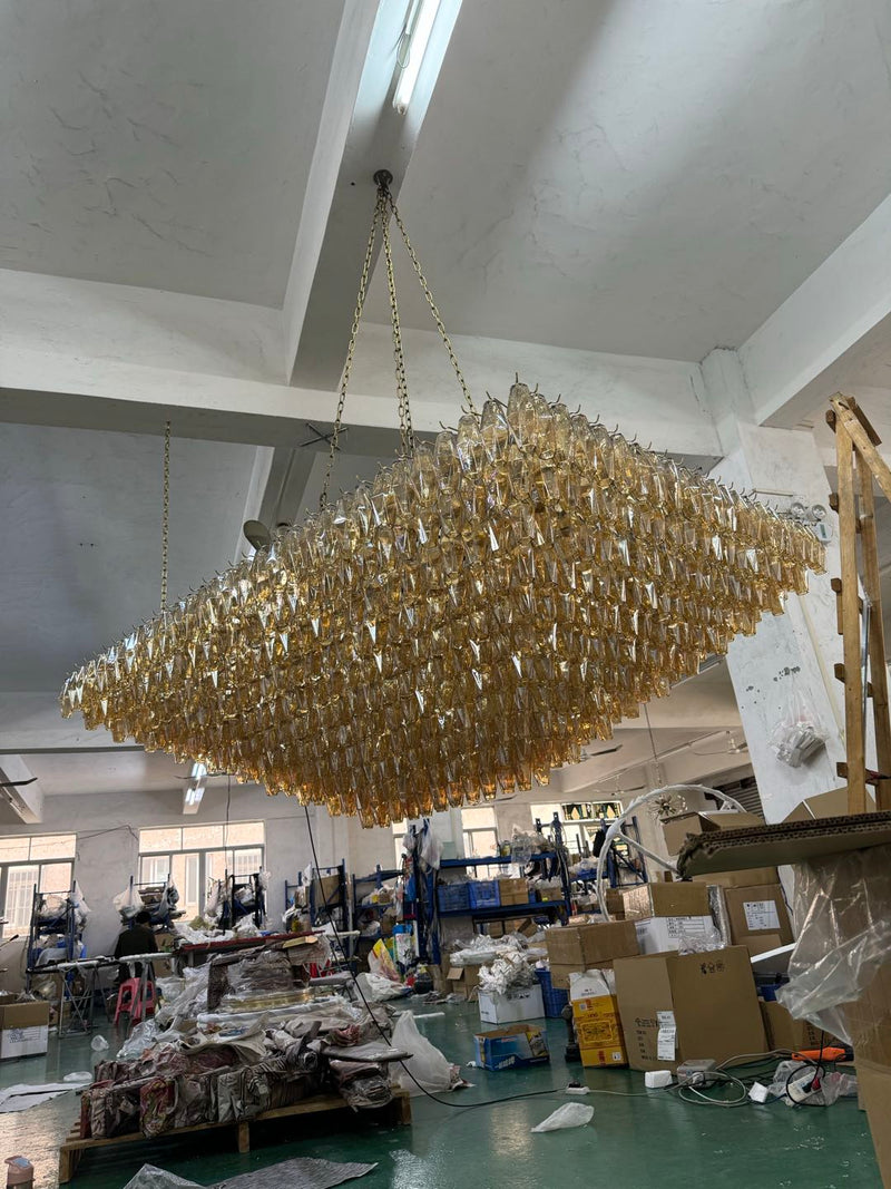 Chiara Glass Tiered Rectangular Chandelier 74" - Franing