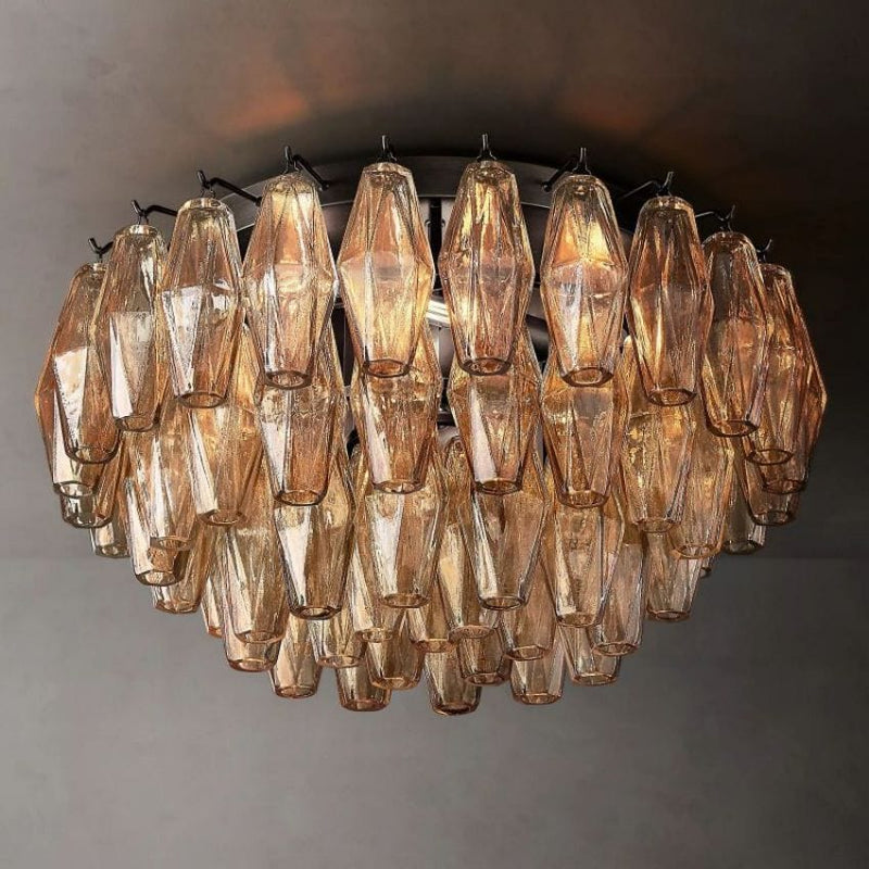 Franing Ceiling,SHOP ALL,glass chandelier,Chandelier Matte Black / Amber Chiaray Smoke Glass Flushmount 22"