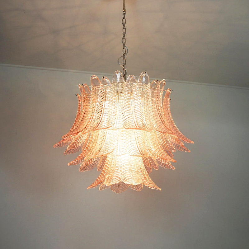 Murano Pink Glass Leaf Chandelier