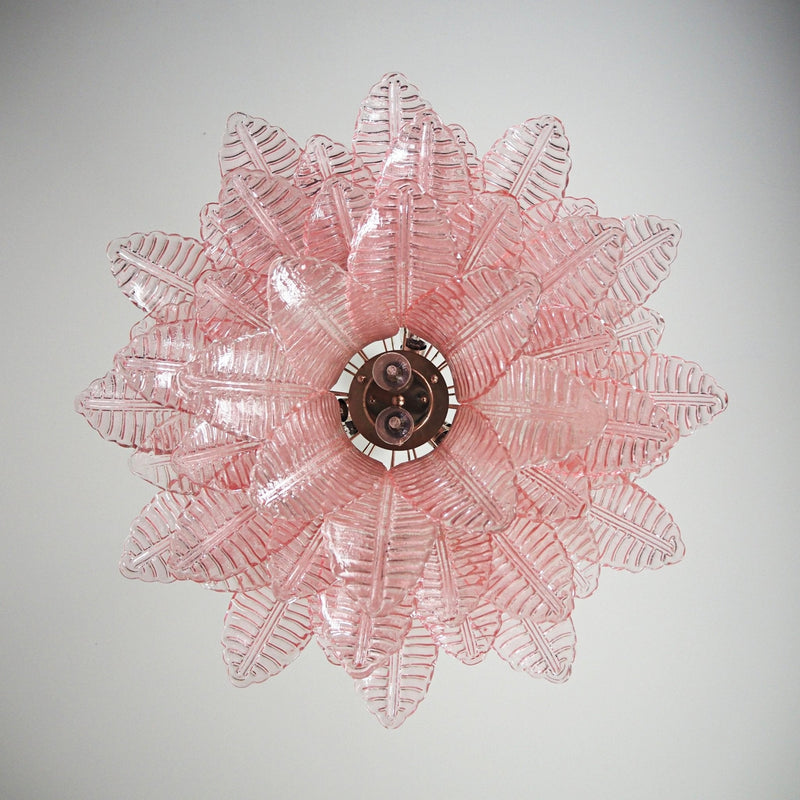 Murano Pink Glass Leaf Chandelier