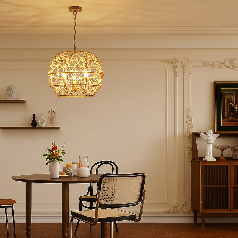 Rustic Rattan Globe Chandelier – Handwoven Natural Elegance