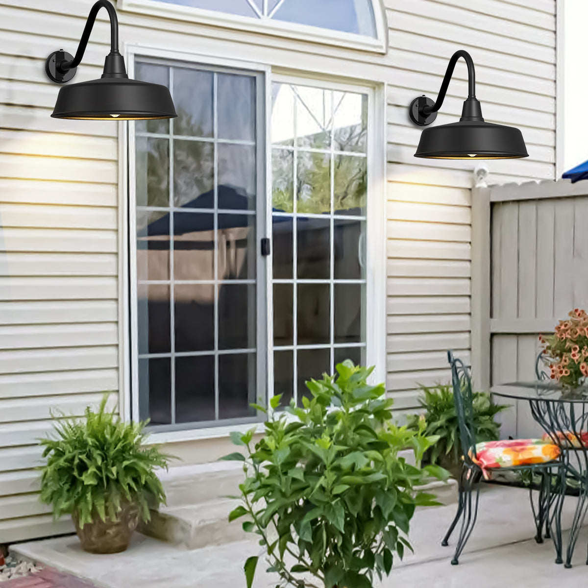 Dusk to Dawn Gooseneck Barn Light – Matte Black Outdoor Wall Fixture