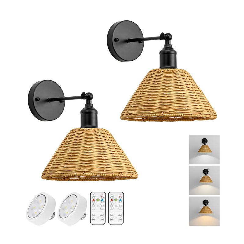 Rattan Battery Operate Wall Sconce