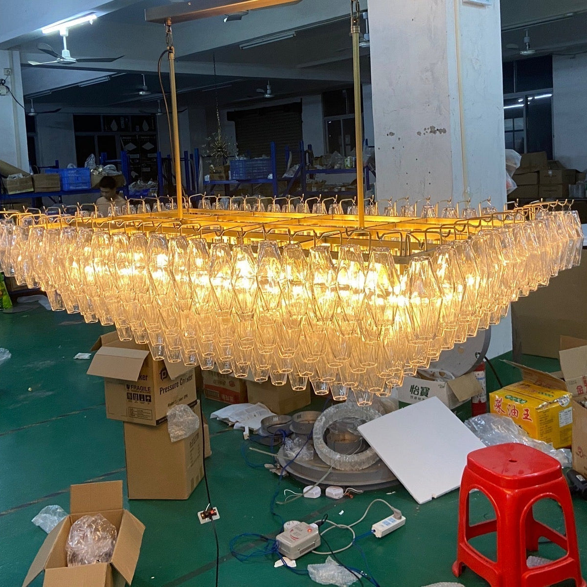 Chiara Glass Tiered Rectangular Chandelier 74" - Franing