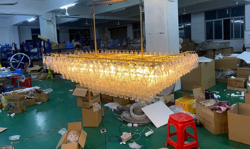 Chiara Glass Tiered Rectangular Chandelier 74" - Franing