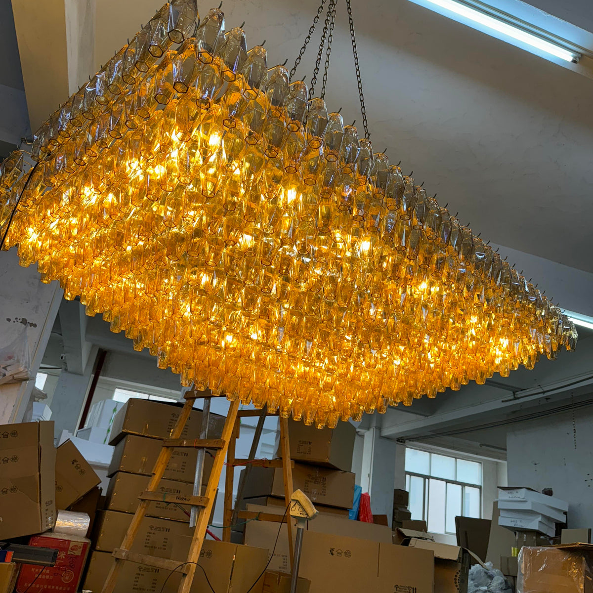 Chiara Glass Tiered Rectangular Chandelier 74" - Franing