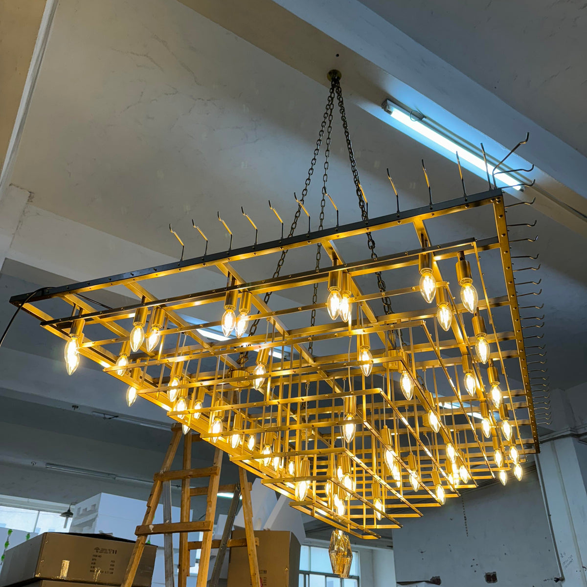 Chiara Glass Tiered Rectangular Chandelier 74" - Franing