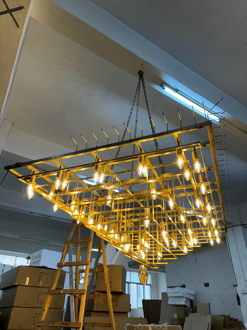 Chiara Glass Tiered Rectangular Chandelier 74" - Franing