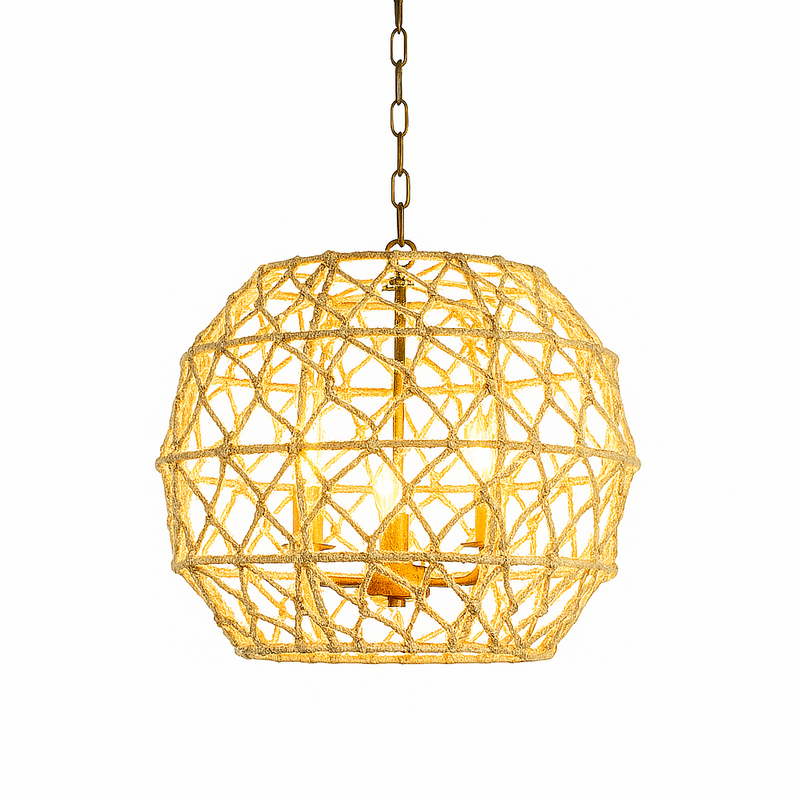 Rustic Rattan Globe Chandelier – Handwoven Natural Elegance