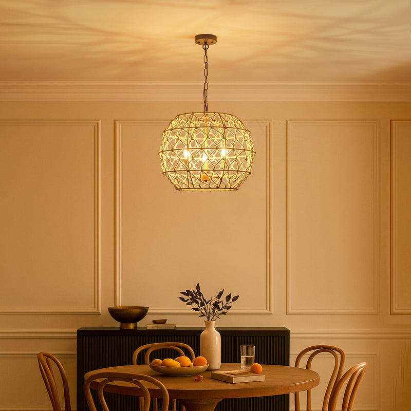 Rustic Rattan Globe Chandelier – Handwoven Natural Elegance