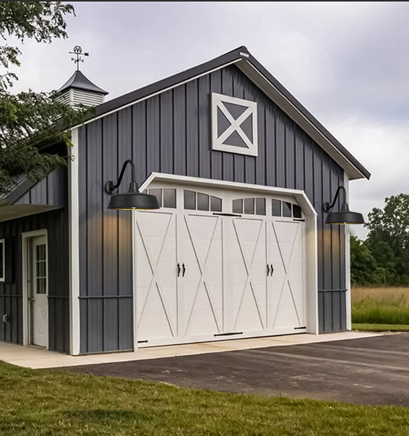 Dusk to Dawn Gooseneck Barn Light – Matte Black Outdoor Wall Fixture