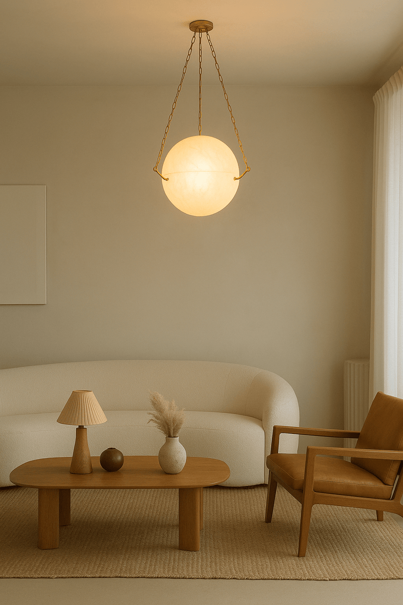 Alabaster Sphere Suspension Lamp, Pendant Kitchen Island Lamp