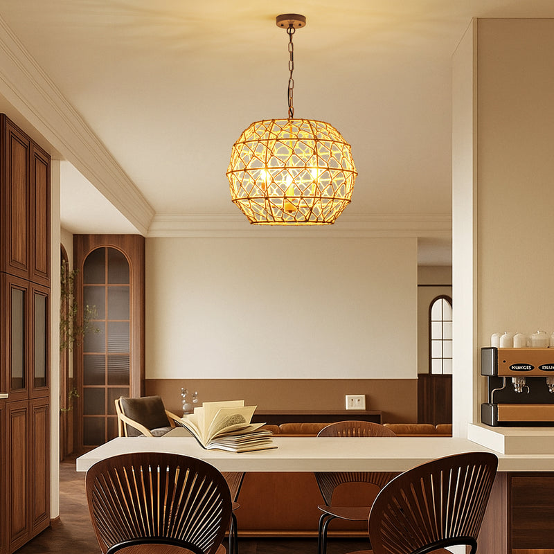 Rustic Rattan Globe Chandelier – Handwoven Natural Elegance