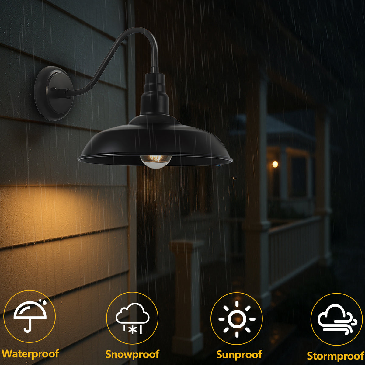 10" Outdoor Barn Gooseneck Light, Durable Black Wall-Mounted Outdoor Light Fixture, Farmhouse Industrial Lighting for Garage, Porch, Patio, and Entryway, 2-Pack