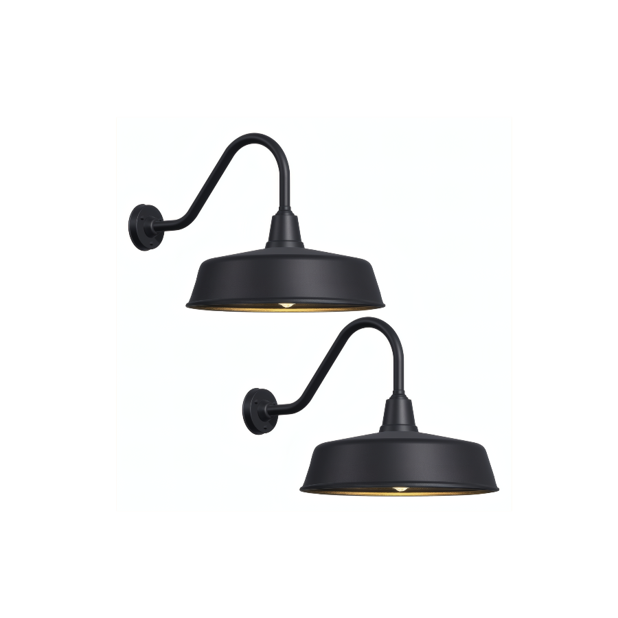 Gooseneck Barn Lights 2-Pack – Dusk to Dawn Outdoor Wall Fixtures Matte Black