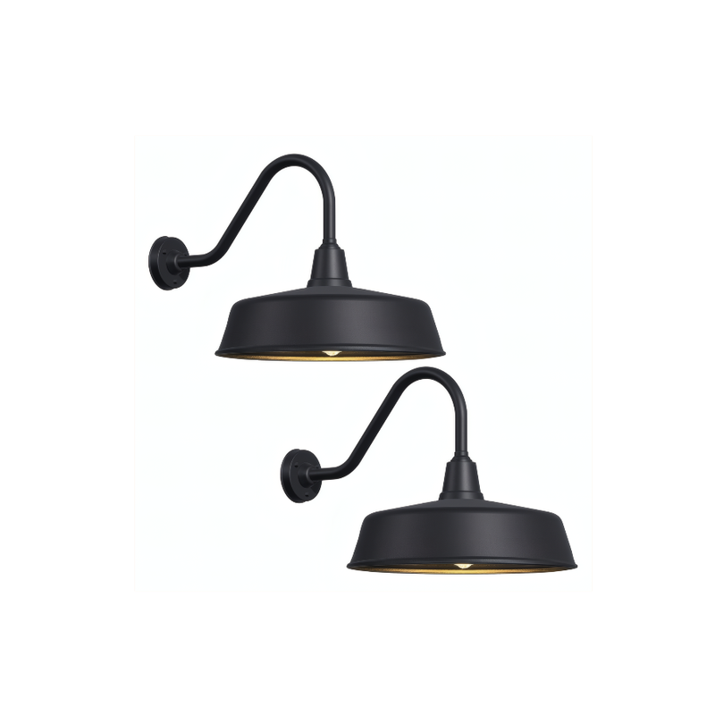 Gooseneck Barn Lights 2-Pack – Dusk to Dawn Outdoor Wall Fixtures Matte Black