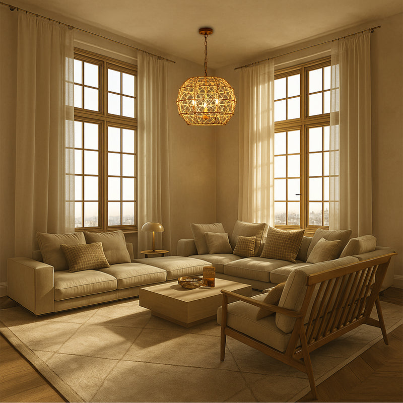 Rustic Rattan Globe Chandelier – Handwoven Natural Elegance