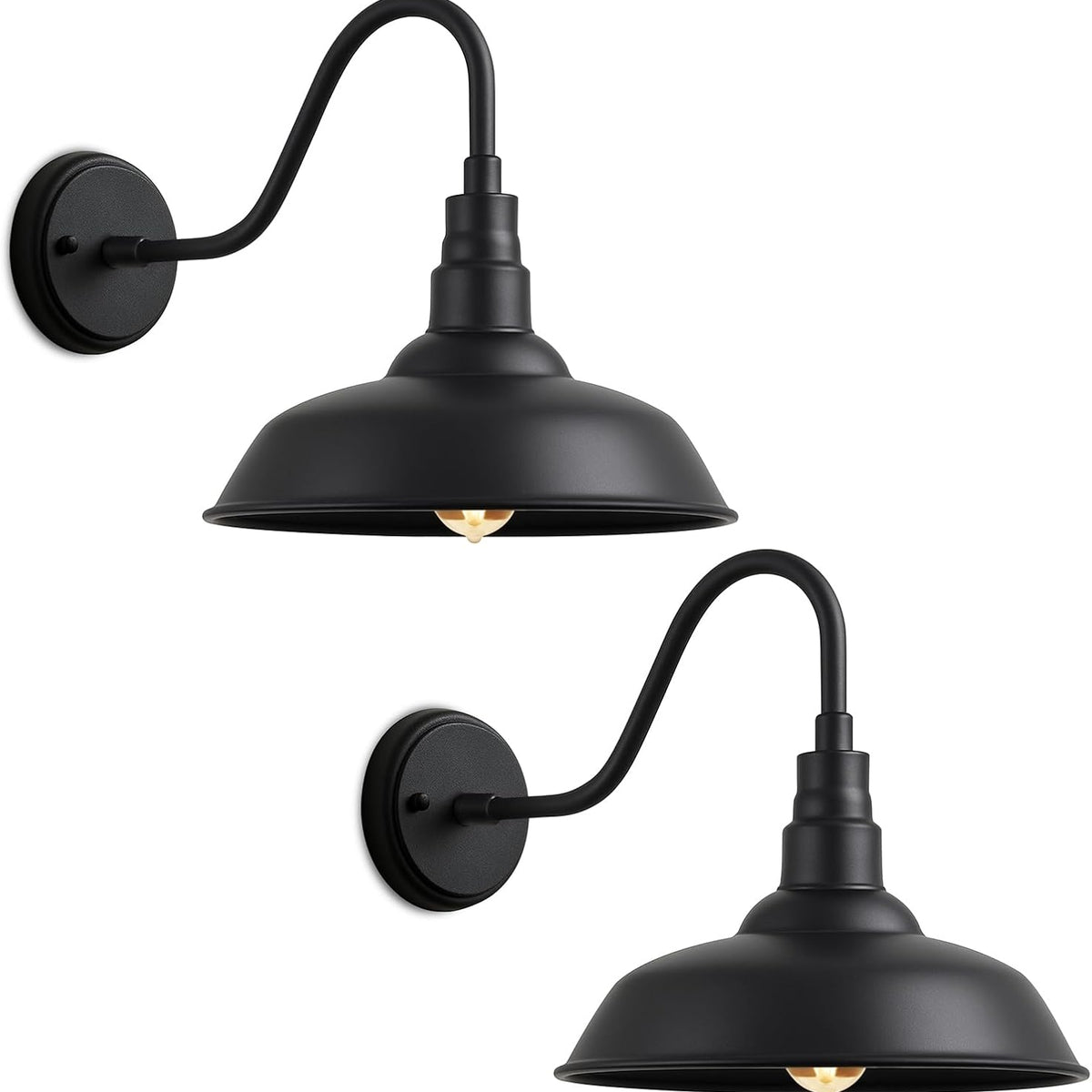 10" Outdoor Barn Gooseneck Light, Durable Black Wall-Mounted Outdoor Light Fixture, Farmhouse Industrial Lighting for Garage, Porch, Patio, and Entryway, 2-Pack
