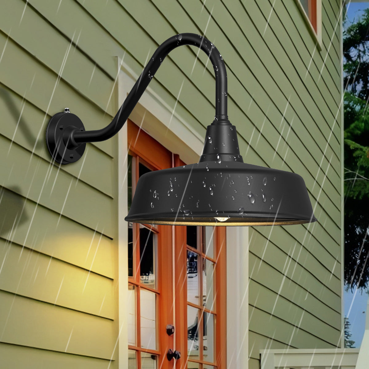Dusk to Dawn Gooseneck Barn Light – Matte Black Outdoor Wall Fixture