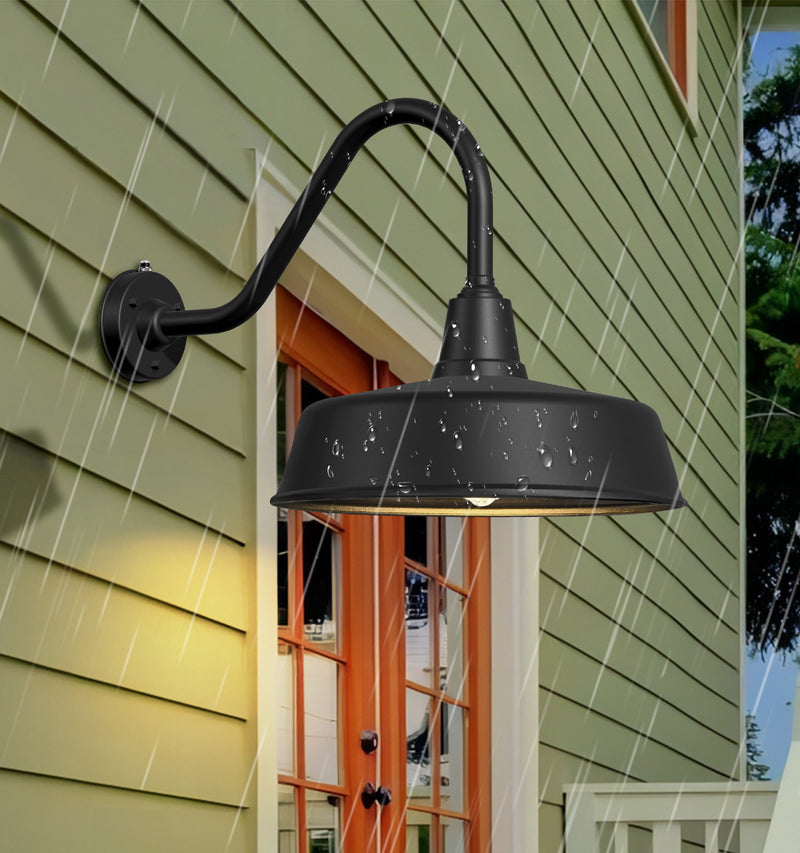 Dusk to Dawn Gooseneck Barn Light – Matte Black Outdoor Wall Fixture