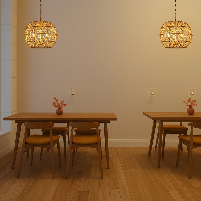 Rustic Rattan Globe Chandelier – Handwoven Natural Elegance