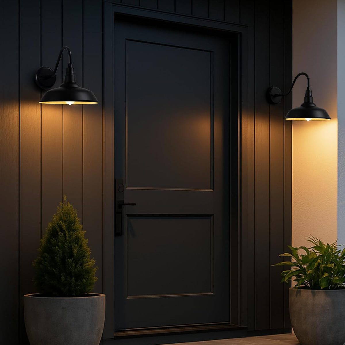 10" Outdoor Barn Gooseneck Light, Durable Black Wall-Mounted Outdoor Light Fixture, Farmhouse Industrial Lighting for Garage, Porch, Patio, and Entryway, 2-Pack