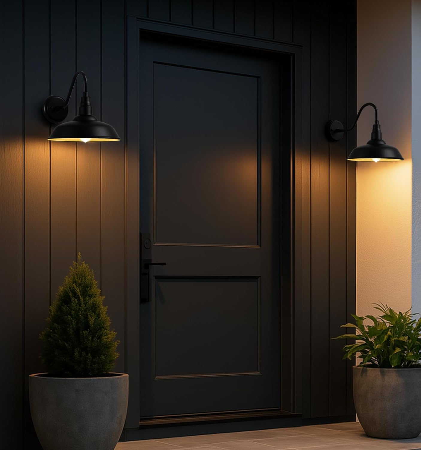 10" Outdoor Barn Gooseneck Light, Durable Black Wall-Mounted Outdoor Light Fixture, Farmhouse Industrial Lighting for Garage, Porch, Patio, and Entryway, 2-Pack