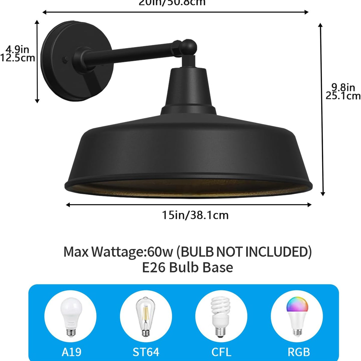 2-Pack Outdoor Wall Lights – Modern Farmhouse Straight Arm Barn Sconces