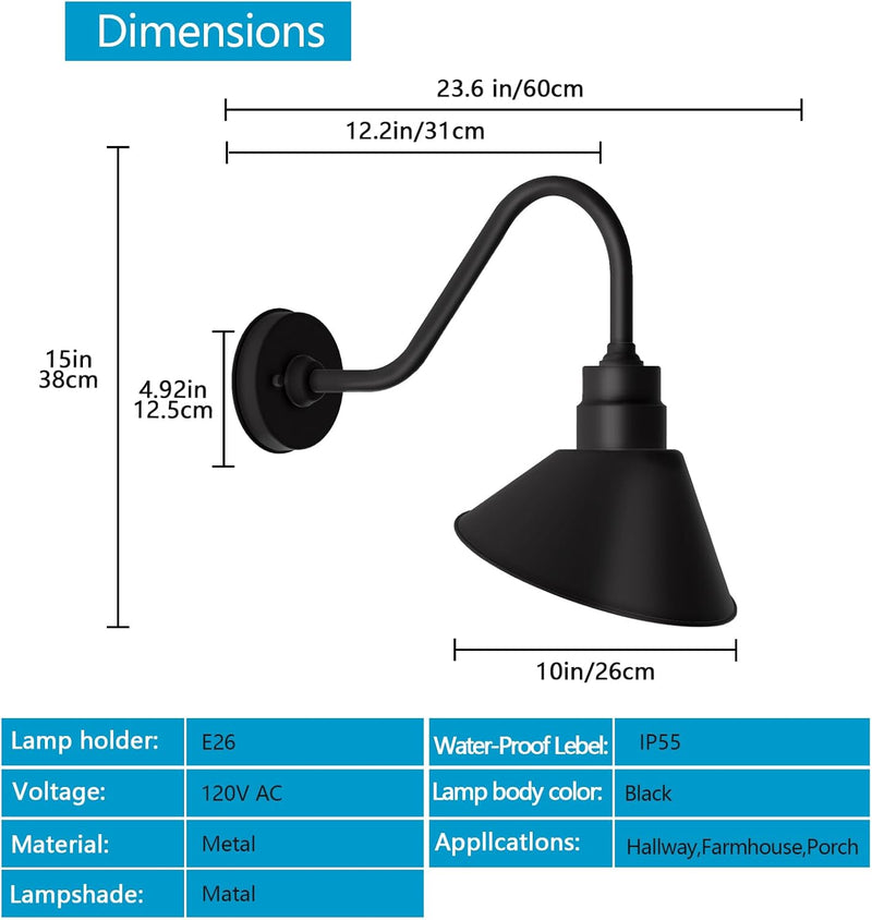 Gooseneck Outdoor Sign Light – Classic Farmhouse Style for Wall or Storefront