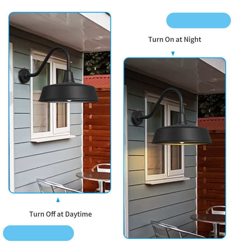 Dusk to Dawn Gooseneck Barn Light – Matte Black Outdoor Wall Fixture