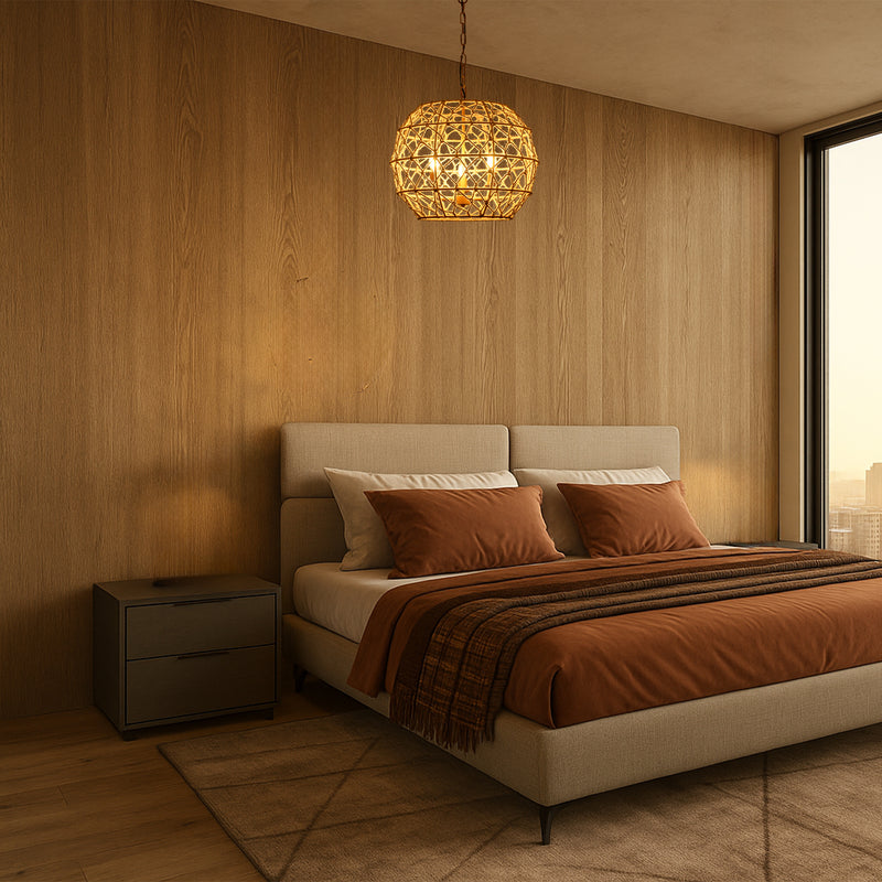 Rustic Rattan Globe Chandelier – Handwoven Natural Elegance