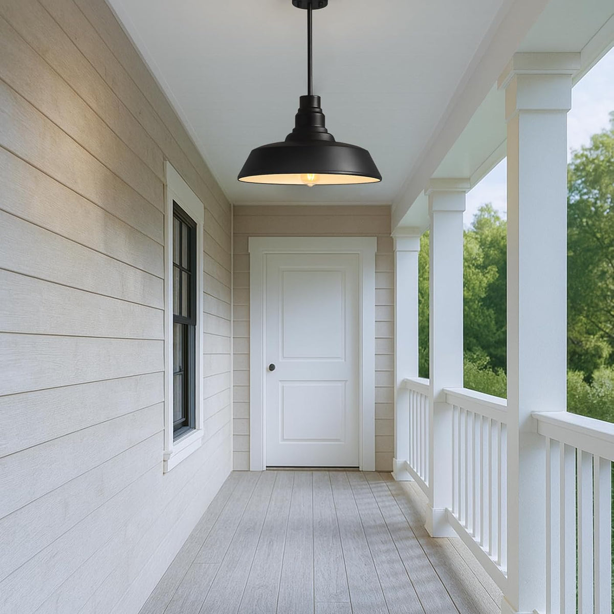 15" Large Black Farmhouse Pendant Light, Industrial Barn Dome Ceiling Fixture for Kitchen Island, Dining Room & Living Room