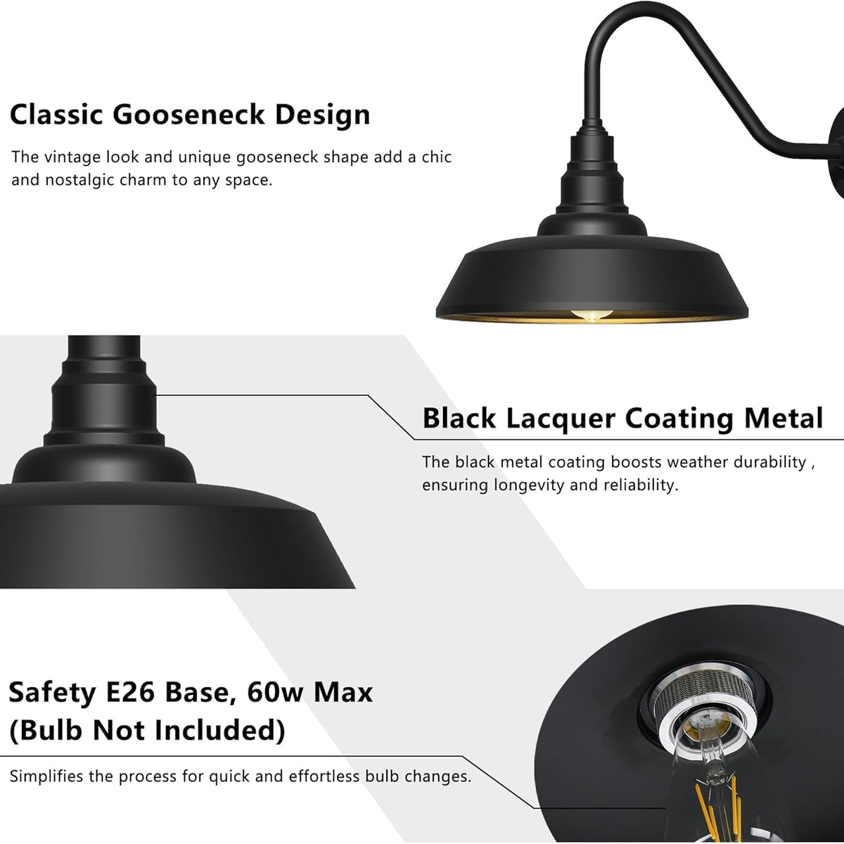 2 pack Dusk to Dawn Barn Light Large Size. Outdoor Waterproof Gooseneck Barn Light