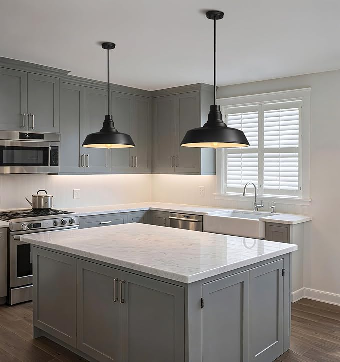 Large Black Farmhouse Pendant Light, 2-Pack for Kitchen and Dining