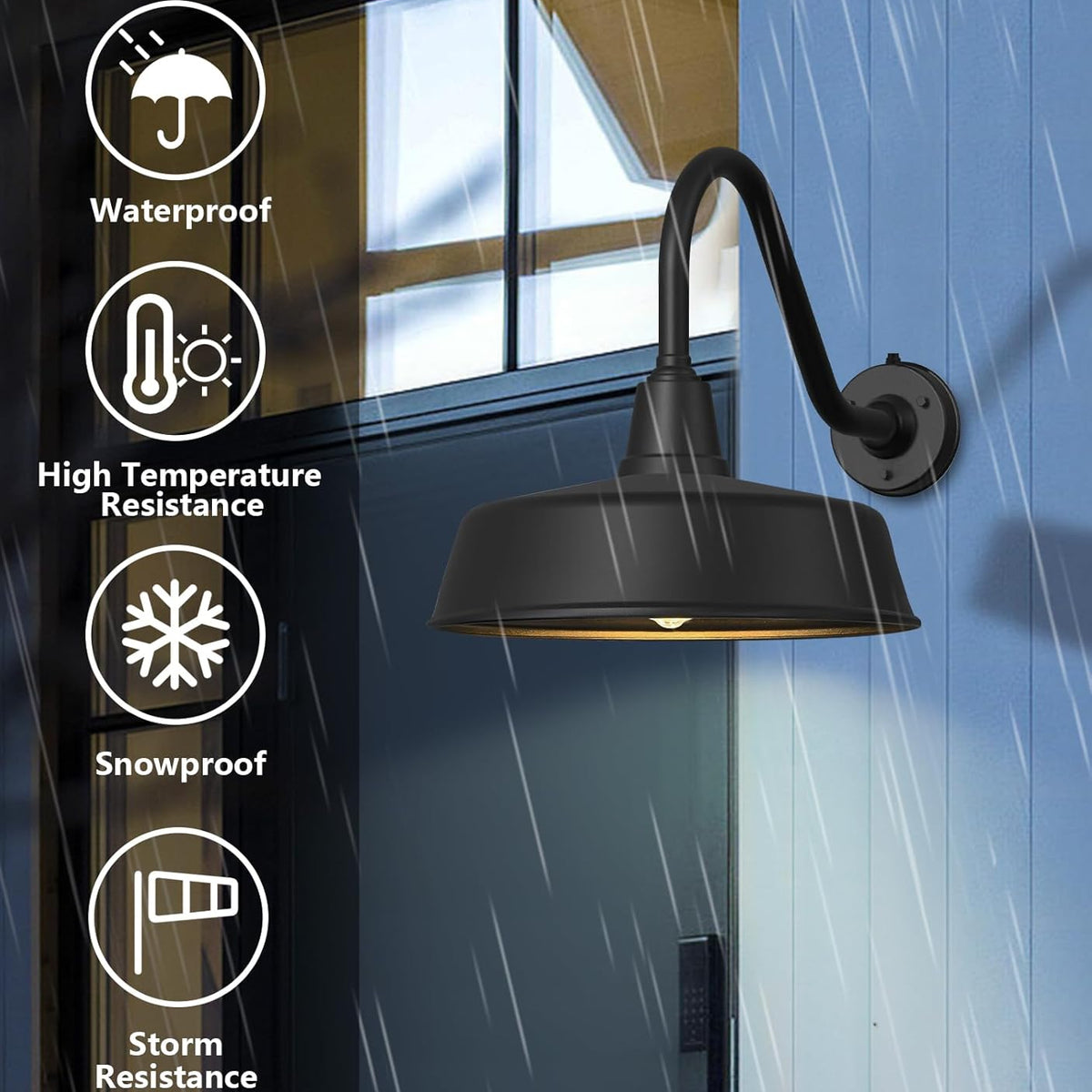 Dusk to Dawn Gooseneck Barn Light – Matte Black Outdoor Wall Fixture