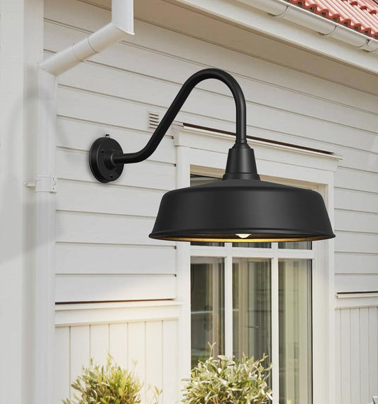 Dusk to Dawn Gooseneck Barn Light – Matte Black Outdoor Wall Fixture