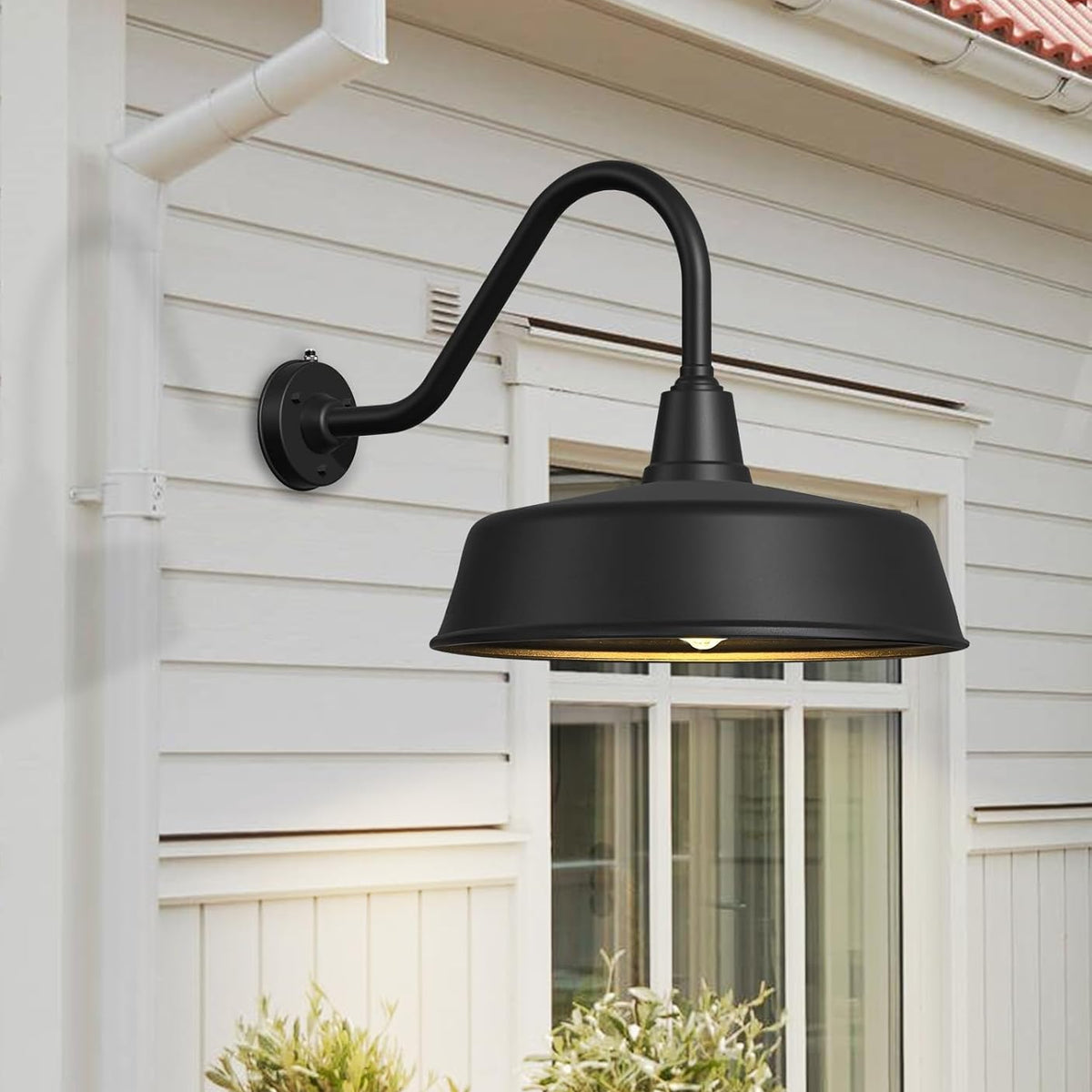 Gooseneck Barn Lights 2-Pack – Dusk to Dawn Outdoor Wall Fixtures Matte Black
