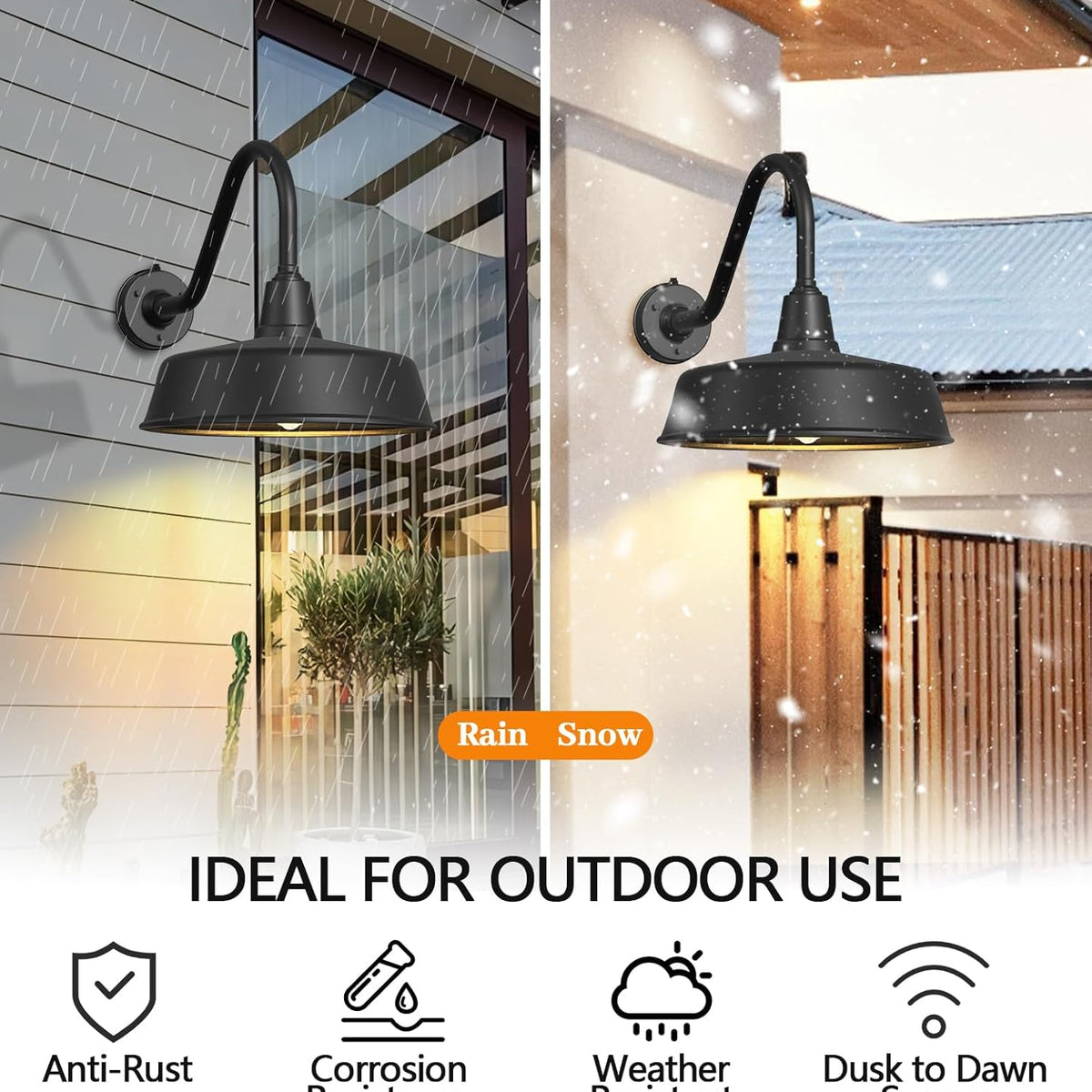 Dusk to Dawn Gooseneck Barn Light – Matte Black Outdoor Wall Fixture