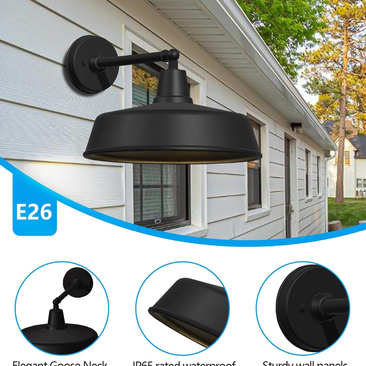 2-Pack Outdoor Wall Lights – Modern Farmhouse Straight Arm Barn Sconces